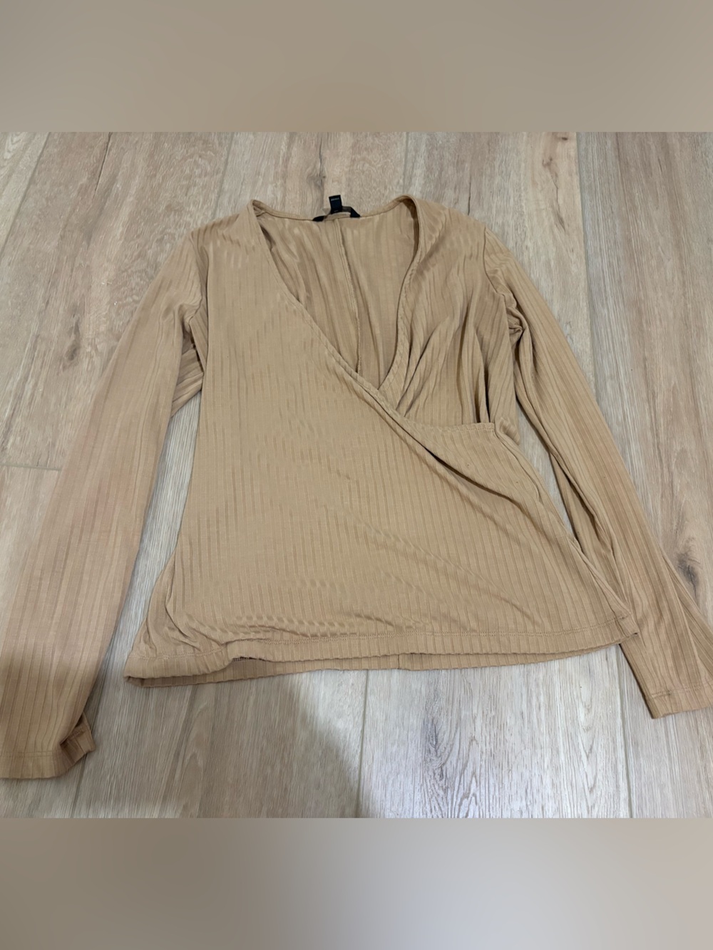 Banana Republic Beige Ribbed Wrap-Style Long Sleeve Top